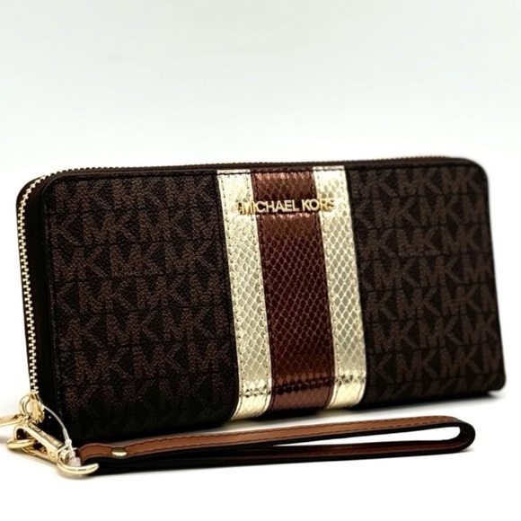 Michael Kors Large Continental Wallet Wristlet Brown Multi - Picture 1 of 10